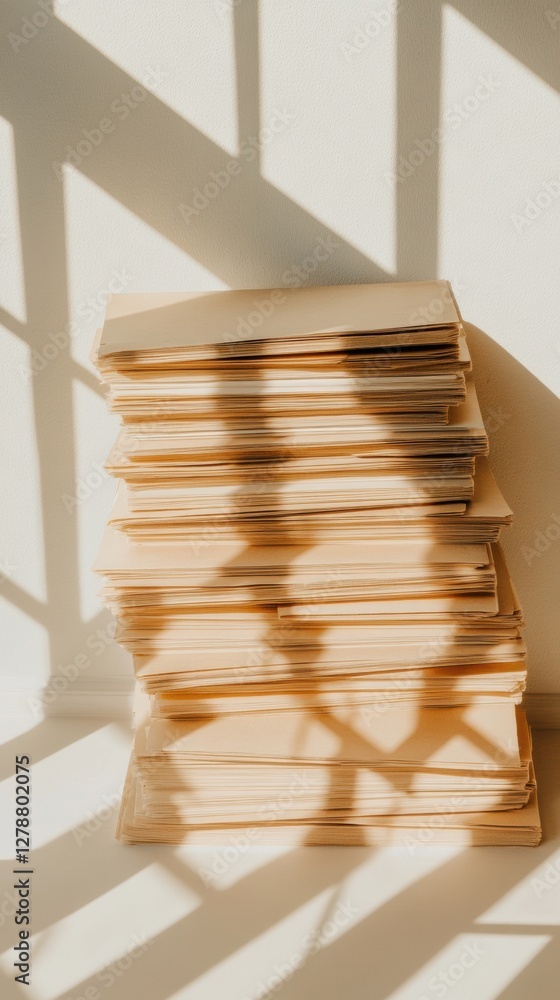 Poster Retro Industrial Style Stack of Vintage Paper with Grid Shadow Effect - Visual Content for Creative Offices and Nostalgic Marketing Campaigns