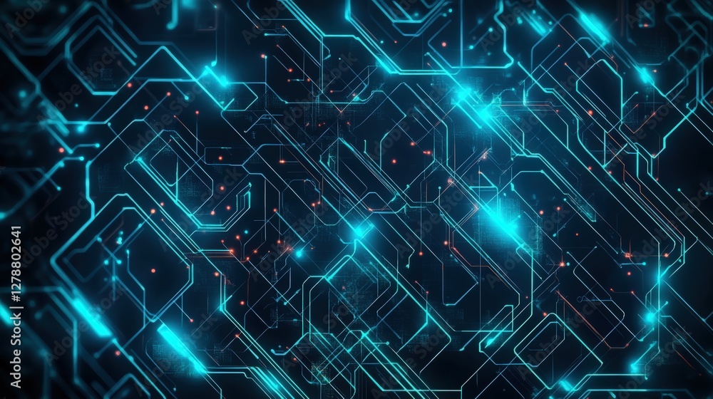 Aufkleber abstract technology network background with interwoven glowing cyan lines forming intricate digital 