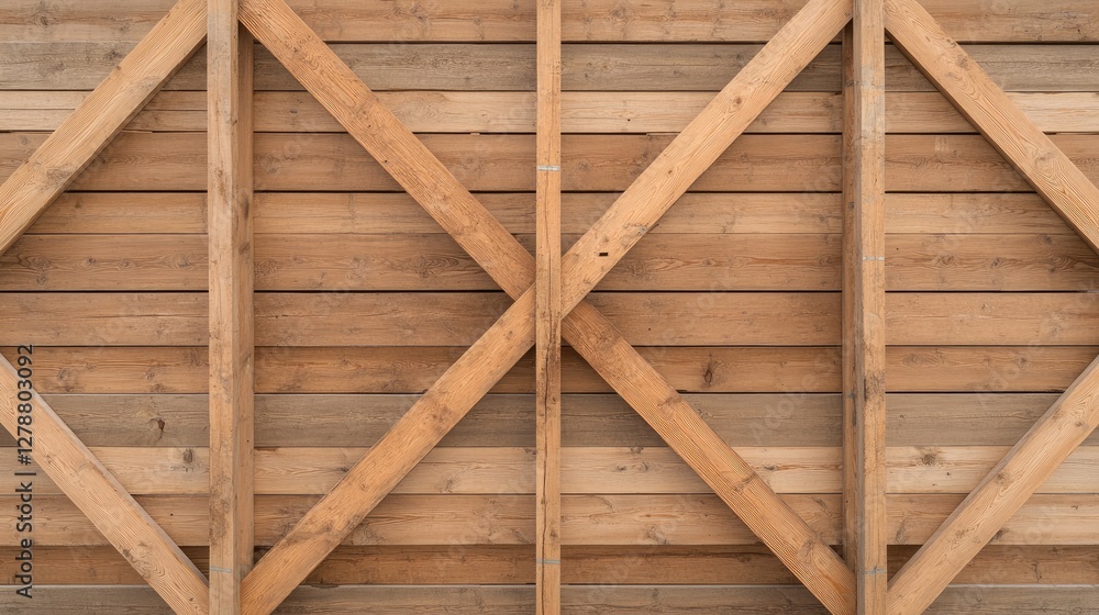 Poster top-down view of a scaffolding system with planks, braces, and ladders forming a structured arrangem