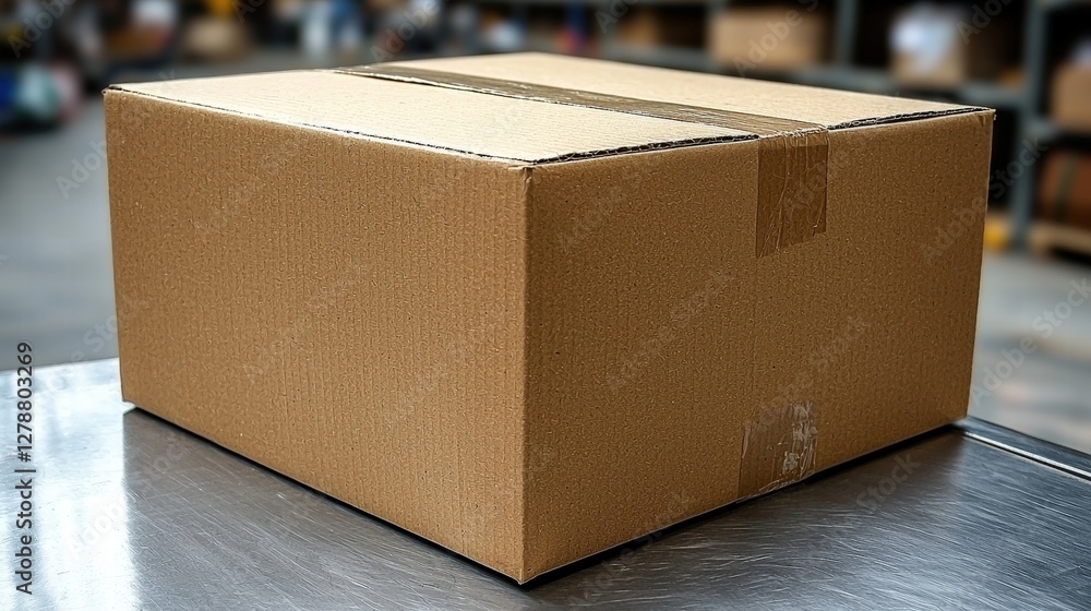 Poster a simple box resting on a table in a minimalist indoor environment, ready for use