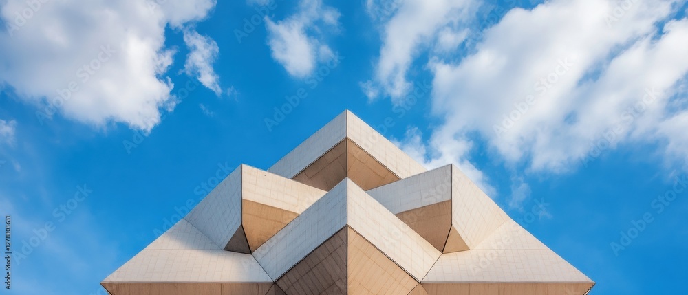 Fototapete innovative geometric facade commercial building with angular concrete design and structural precisio