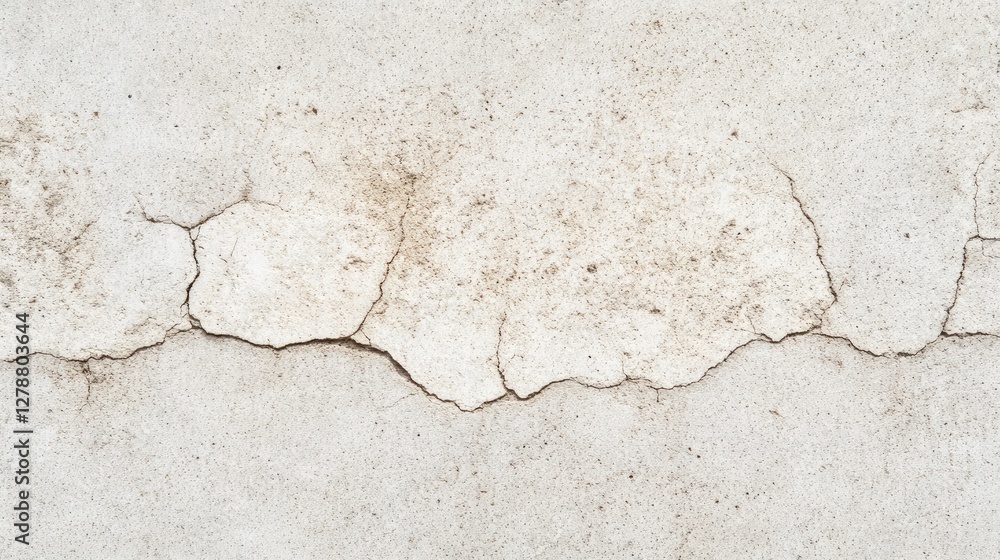 Poster top-down view of a well-worn concrete floor with distinct patches of discoloration and fine cracks.