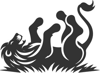 A lion rolling on the grass with joy vector silhouette
