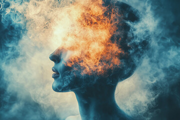 portrait of a man in smoke, blow up your brain concept