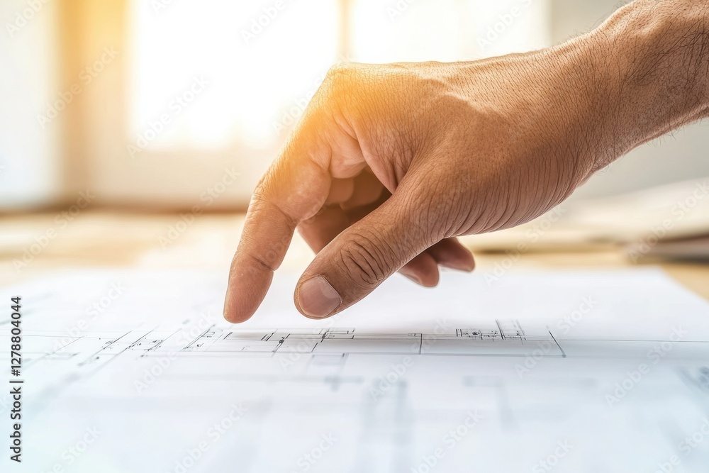 Poster collaborative workspace design hands-on document review on sleek desk in sunlit office - project man