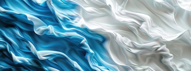 Fototapeta premium Abstract Flowing Textures of Silk in Shades of Blue and White Representing Fluidity and Elegance