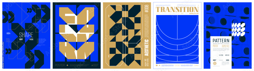 Aufkleber set modern art colorful trendy poster, abstract geometric a4 composition graphic in y2k aesthetics, 