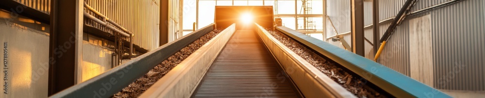 Poster Industrial Efficiency Automated Sorting System at Work Conveyor Belt and Mechanical Innovation in Recyclable Materials Processing for Modern Waste Management Solutions