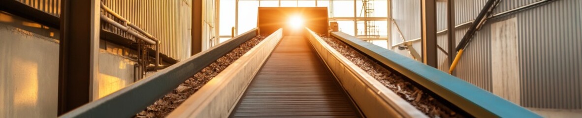 Obraz premium Industrial Efficiency Automated Sorting System at Work Conveyor Belt and Mechanical Innovation in Recyclable Materials Processing for Modern Waste Management Solutions