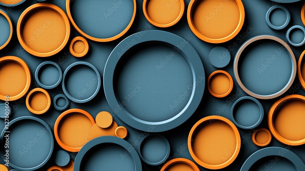 Poster large group of orange and gray circles overlapping on a solid background