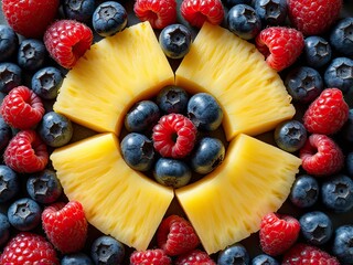 Obraz premium Vibrant Fruit Arrangement with Pineapple, Blueberries, and Raspberries