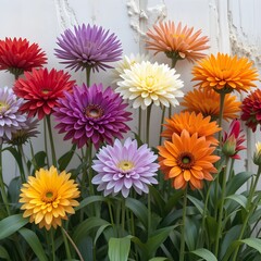 Fototapeta premium Multi colored flowers in front of white wall