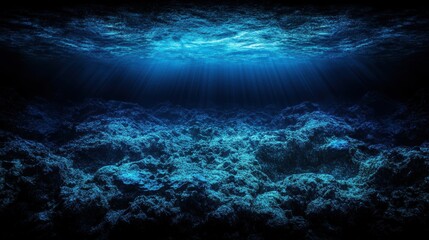 Fototapeta premium Deep Dark Ocean Depths with Light Beams from Above