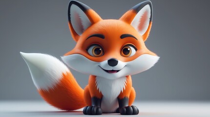 Obraz premium Adorable Cartoon Fox Character with Expressive Eyes and Fluffy Tail