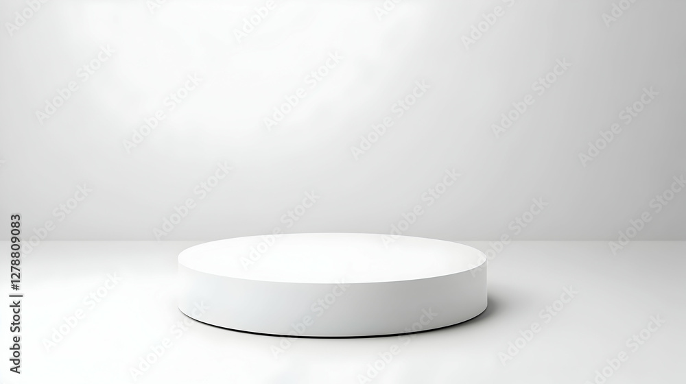 Poster a minimalist round display platform set against a neutral backdrop, ideal for showcasing products or