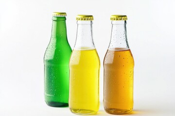 Refreshing assortment of ginger ale bottles on a clean white background