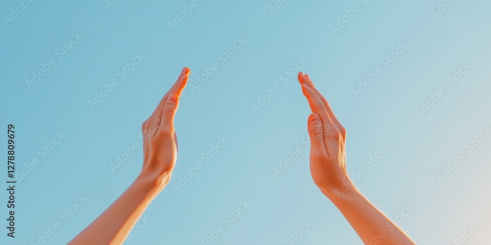 Fototapete minimalist skyward unity diverse hands in circular formation representing teamwork and collaboration