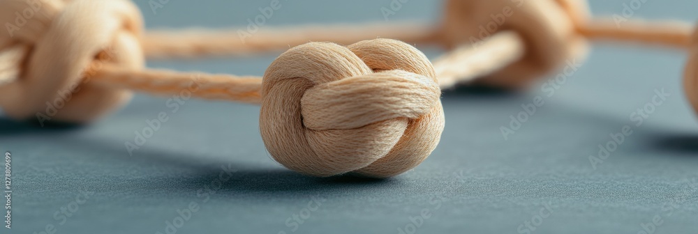 Poster contemporary knot visualization wooden blocks and strings for strategic network display in businesse