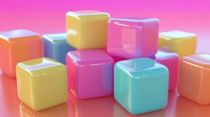 A vibrant 3D render featuring an abstract colorful shape with dynamic forms and hues.