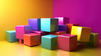 Obraz premium A vibrant 3D render featuring an abstract colorful shape with dynamic forms and hues.