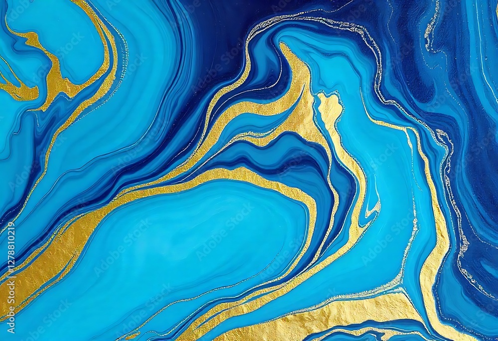 Poster generative ai image of a blue and gold marble abstract design resembling flowing paint