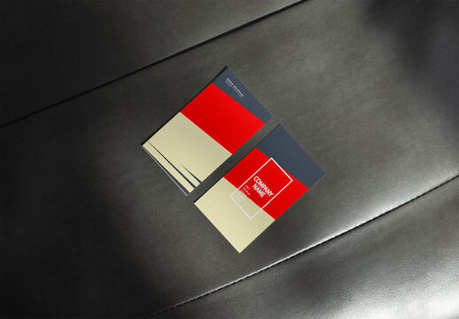 Business Card Mockup Showcasing Front and Back Design Templates.  US size Rough texture