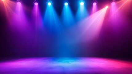 Colorful lighting and spotlights on performance stage for events