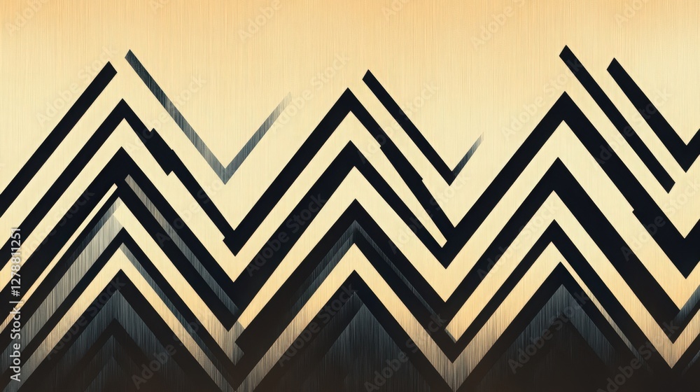 Poster abstract geometric pattern of interlocking black chevron on beige background