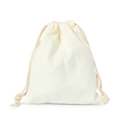 One cotton bag with ties isolated on white