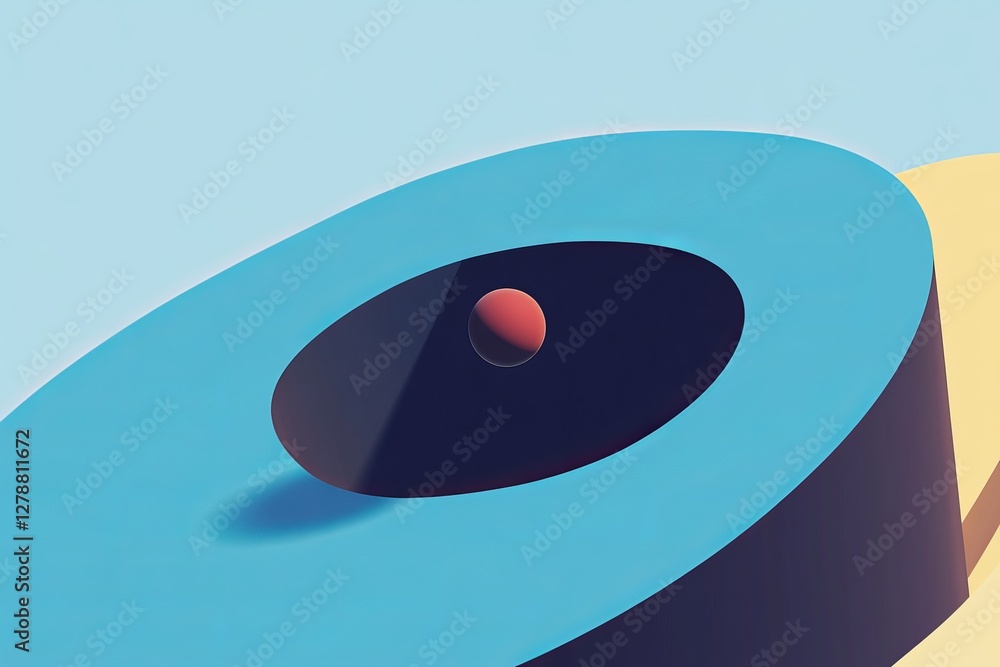 Poster abstract geometric shapes with floating spheres creating a serene and modern visual aesthetic in pas