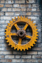 Obraz premium Old Rusty Gear on Brick Wall