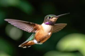 Fototapeta premium Vibrant hummingbird in mid-flight, showcasing iridescent feather