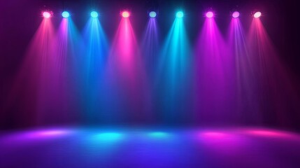 Dramatic colorful lighting on performance stage for live event