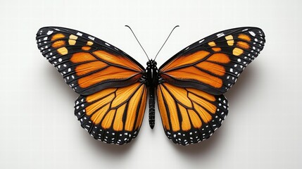 Fototapeta premium Vibrant monarch butterfly displaying its stunning orange and black wings against a pure white background