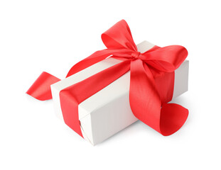 Gift box with red bow isolated on white