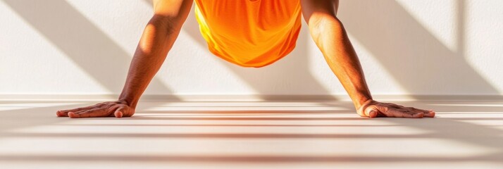 Modern Fitness Focus Athlete in Minimalist Gym, Plank on Moisture-Wicking Mat - Core Strength Showcase for Digital Health Content and Activewear Branding