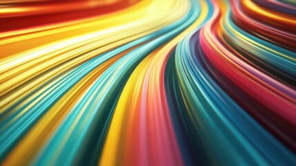 A vibrant 3D render showcasing colorful curved lines that flow dynamically across the scene.