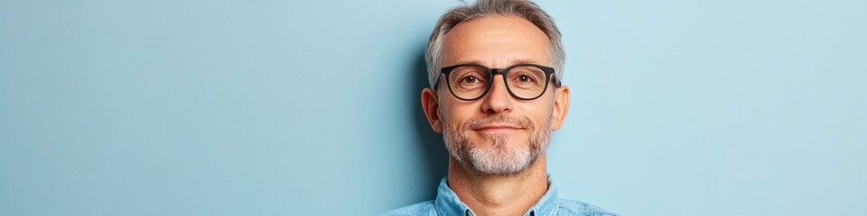 Obraz premium Contemporary Denim Workwear Professional Portrait with Relaxed Button-Up - Modern Office Style for Business and Marketing Appeal in Casual Fashion Content Creation