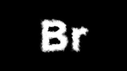 A Br (bromine) molecule symbol with a smoke cloud text effect on a black background, representing its chemical properties and hazardous nature