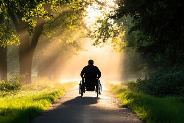 Serene Urban Mobility Specialized Adaptive Bicycle in Sunlit Park Pathway - Inclusive Lifestyle Imagery for Wellness and Eco-Friendly Commuting Campaigns