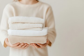 Minimalist Family Bonding Mother and Child Folding Soft Towels in Warm Pastels - Modern Home Organization and Clean Living for Parenting Blogs and Domestic Harmony Campaigns