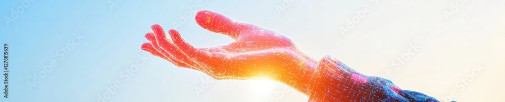 Aufkleber Futuristic AI and Data Visualization Digital Interface of Luminous Hand, Analytics Dashboard Concept for Tech Innovation and Enhanced User Experience in Business Intelligence