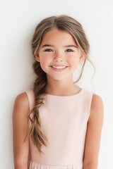 A charming close-up of a young girl showcasing her braided hair, highlighting innocence and playful expression in a captivating portrait.
