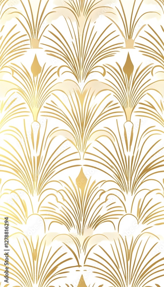 Poster golden art deco pattern with fan and lotus elements