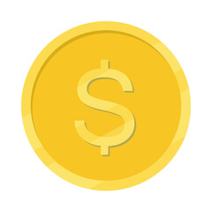 Gold dollar coin symbol.Golden money coin currency isolated on white background.Vector graphic illustration.