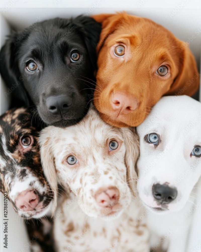 Poster modern pet vibrant array of puppies in shared focus - captivating social interaction concepts for ma