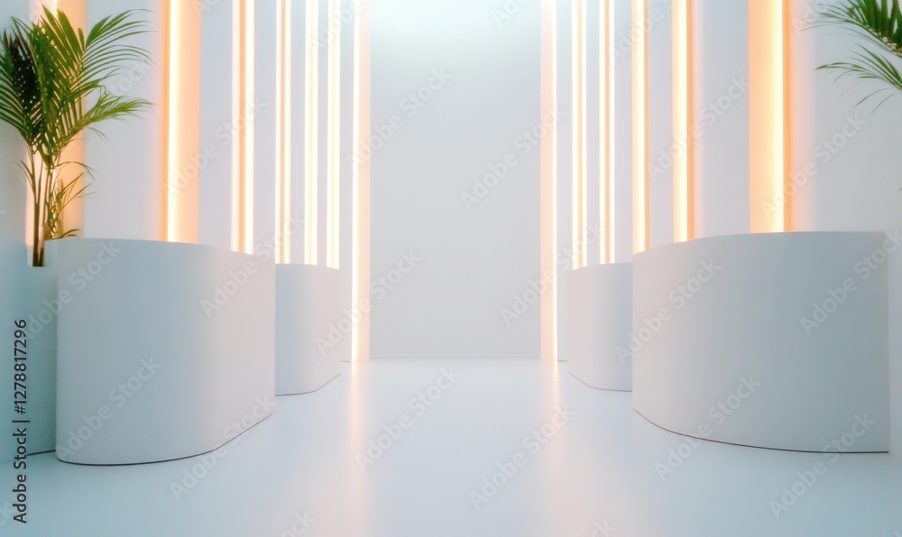 Poster minimalist healthcare facility interior modern white reception with vertical led panels - enhanced p