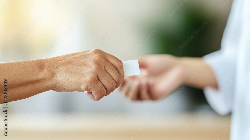 Aufkleber Sleek Minimalist Hospital Check-In Patient Handing ID Card with Soft Focus for Efficient Healthcare Services - Modern Reception Design and Digital Record Management