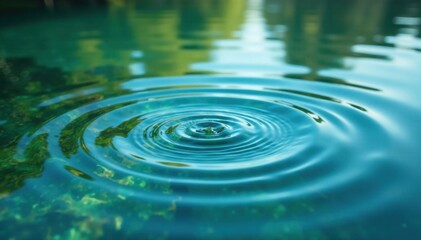 Clear water on a still pond with circular ripples , natural, gentle