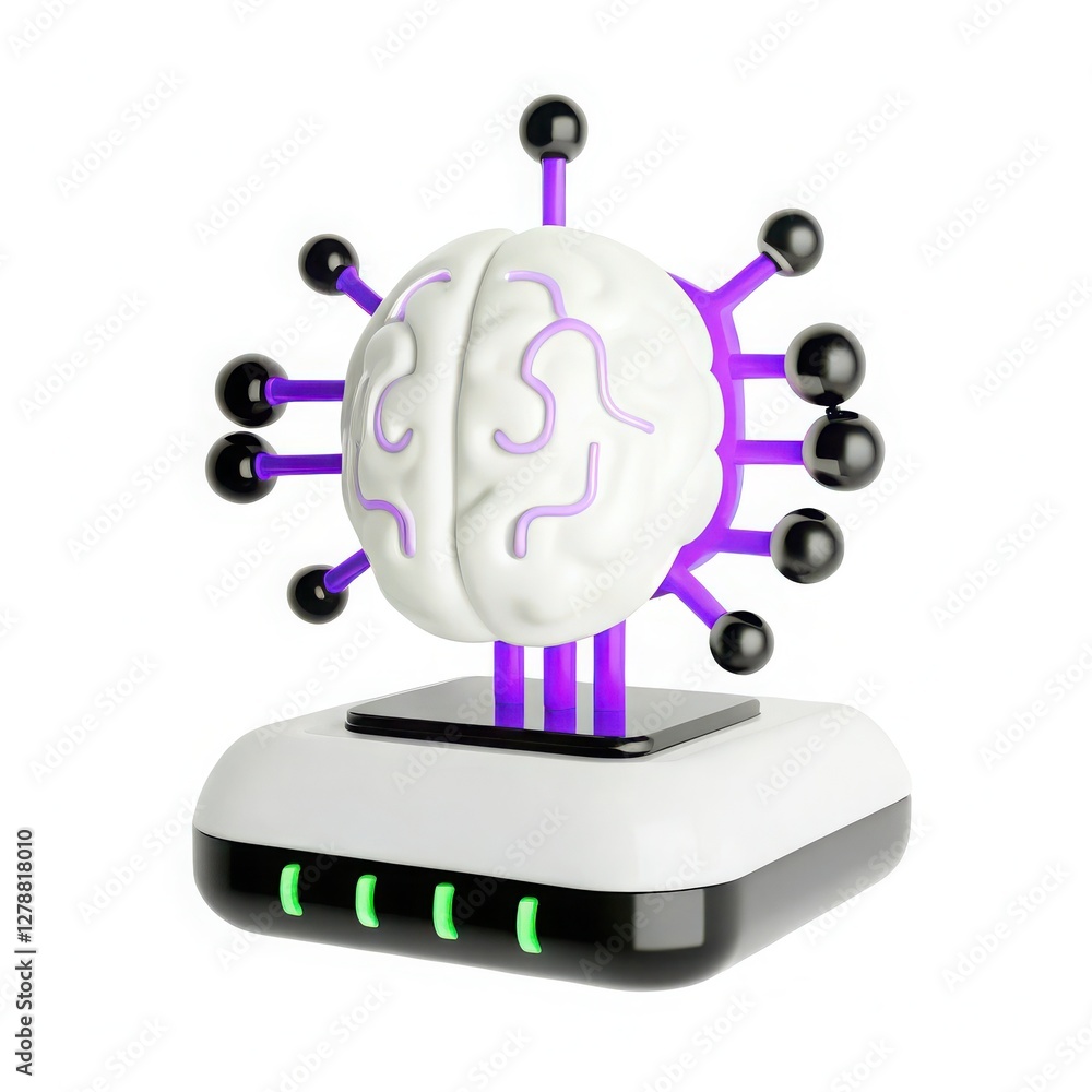 Poster 3d brain model with futuristic elements on a base.